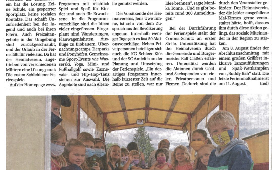 Bericht in der Super Sonntag über unsere Ferienspiele